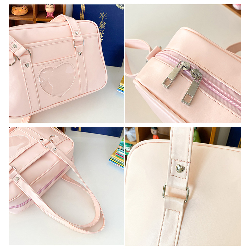 Women Girls Cosplay Satchels Large Capacity PU Comic Shoulder Bag Transparent Love Heart Adjustable Strap for Shopping Commuting