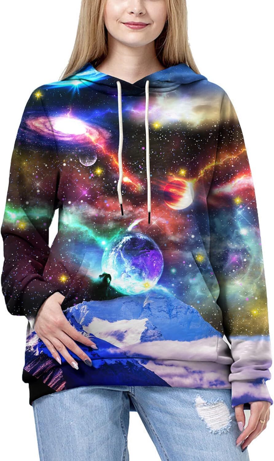 Hoodie for Mens Womens Unisex 3D Printed Hooded Sweatshirt Casual Pullover Hoodie with Big Pockets Graphic Trendy Starry Sky Planet Pattern