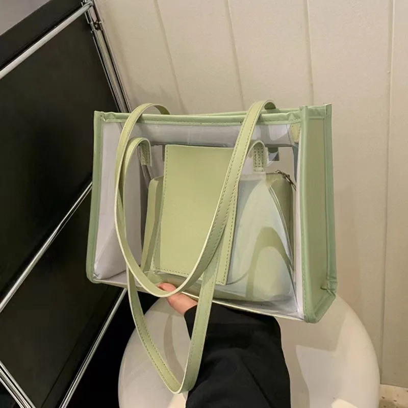 er womens handbag transparent PU transparent shoulder bag large capacity handbag 241106