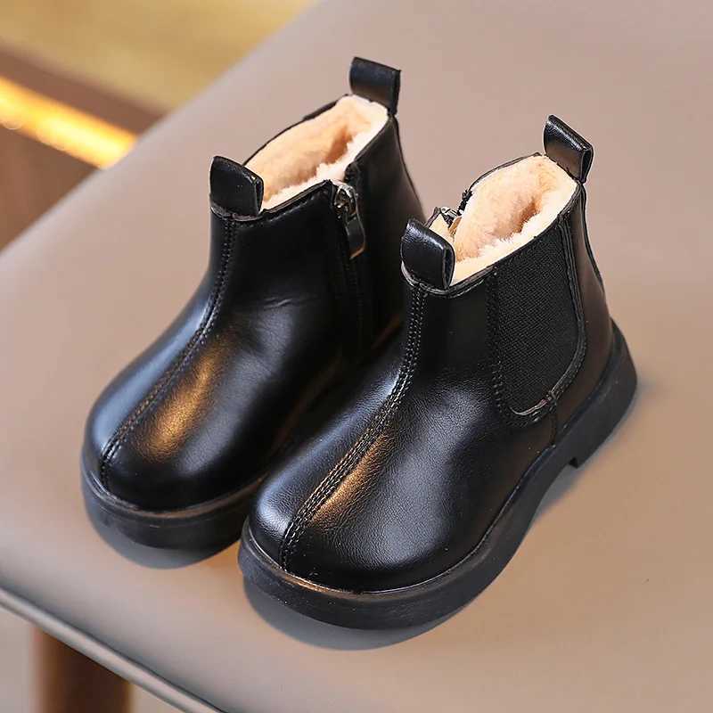 Children Short Boots for Girls Cool Black Winter Beige Boys Cotton Kids Chelsea Boots PU Fashion Non-slip Round-toe 2023 BritainXJ241206