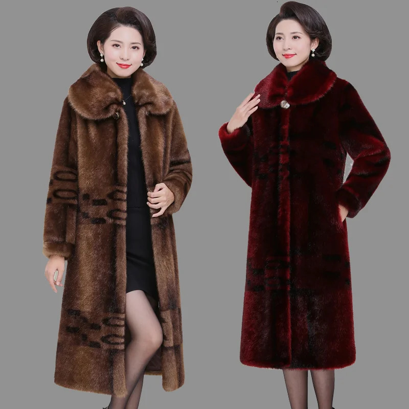 Womens Manteau womens coat Hiver middle-aged and elderly womens mink coat winter loose size 5XL mothers long faux fur warm jacket 68 241107