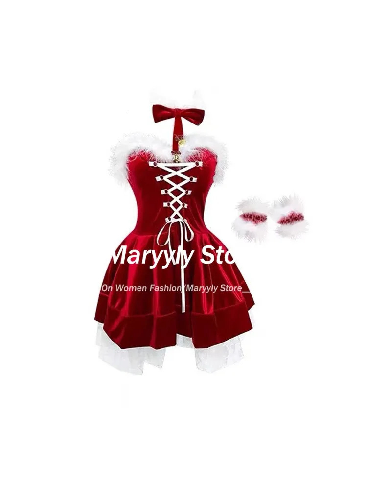 Sweet Christmas Red Mini Dress Womens Fashion Lace Plush Patch Work Ultra Thin Party Dress Autumn Winter Womens Year Sexy Clothing 241106