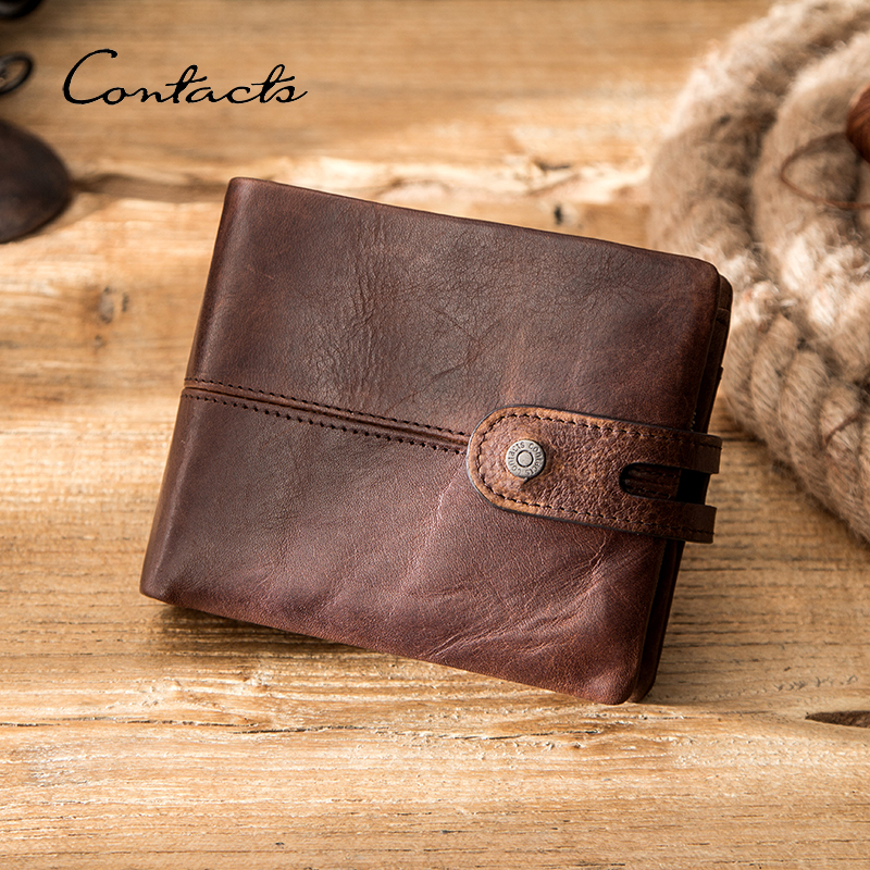 CONTACT'S Genuine Leather Wallets for Men Short Bifold Casual Men Wallets RFID Card Holder Coin Purses Money Clip Men's Wallet