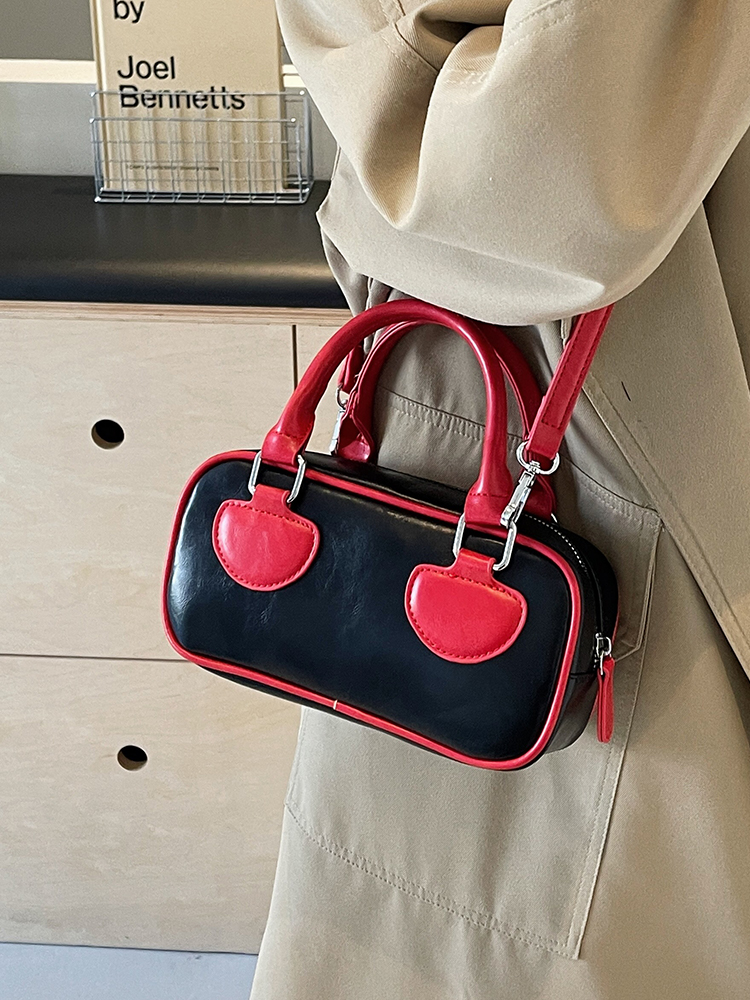 New Fashion Women's Handbags Korean Ins Contrast Bowling Shoulder Bag High Quality Texture Leather Crossbody Bags Trend