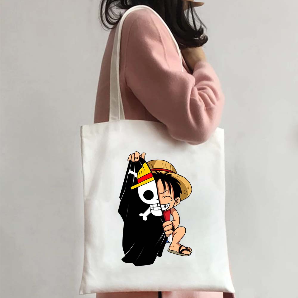 Anime One Piece Monkey Cute Luffy Zoro Tote Bags Shopping Canvas Bag Large Capacity Beach Bag Reusable Shopper Handbags