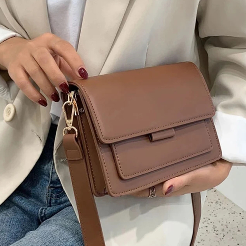 Vintage Shoulder Bag For Women PU Leather Crossbody Bag Simple Solid Color Messenger Bag New Lady Small Square Bag Casual Pouch