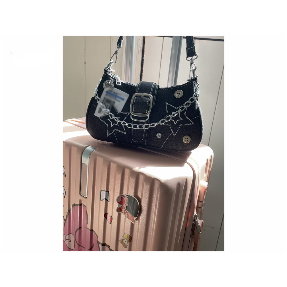 1/2/3PCS Y2k Fashion Women's Handbags Stars Pattern Cool Underarm Bag Fashion Canvas Female Small Shoulder Bags Chain Tote