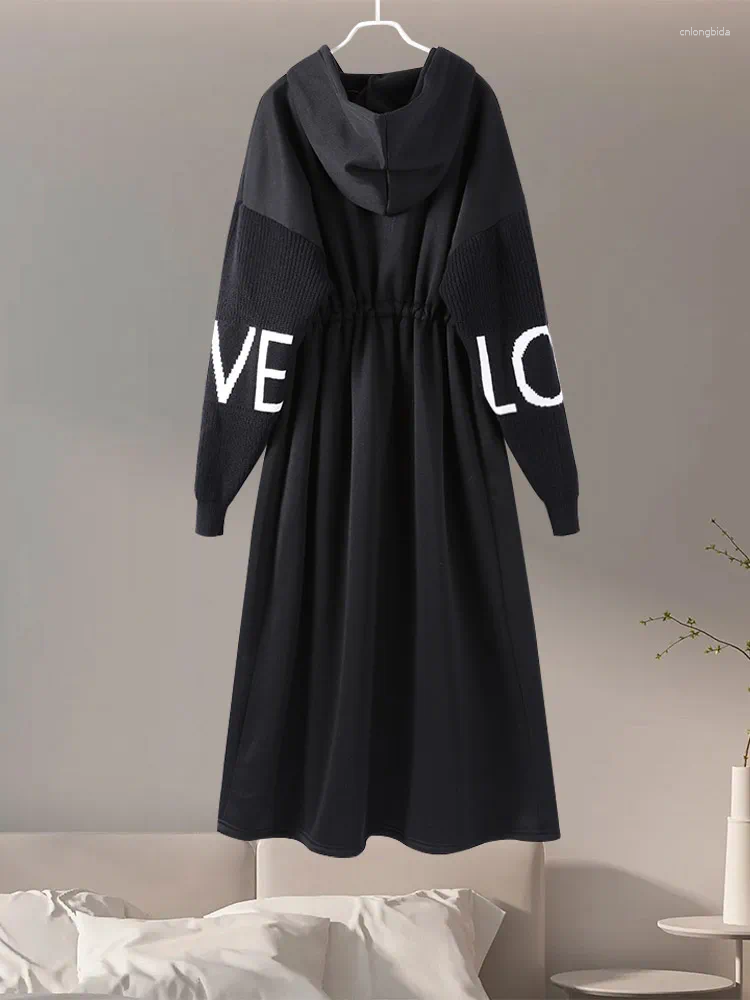 Womens Trench Coats Long Women Solid Casual Hoodies Lace Up Letter Sleeves Pockets Female Top 2024 Autumn Winter Eleagnt Lady Outerwears