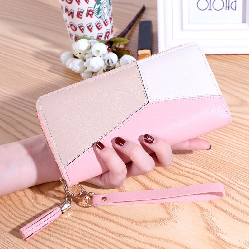 Women Large Capacity Wallet Long Zipper Durable Purse Hundred Literary Simple Splicing Clutch Bag