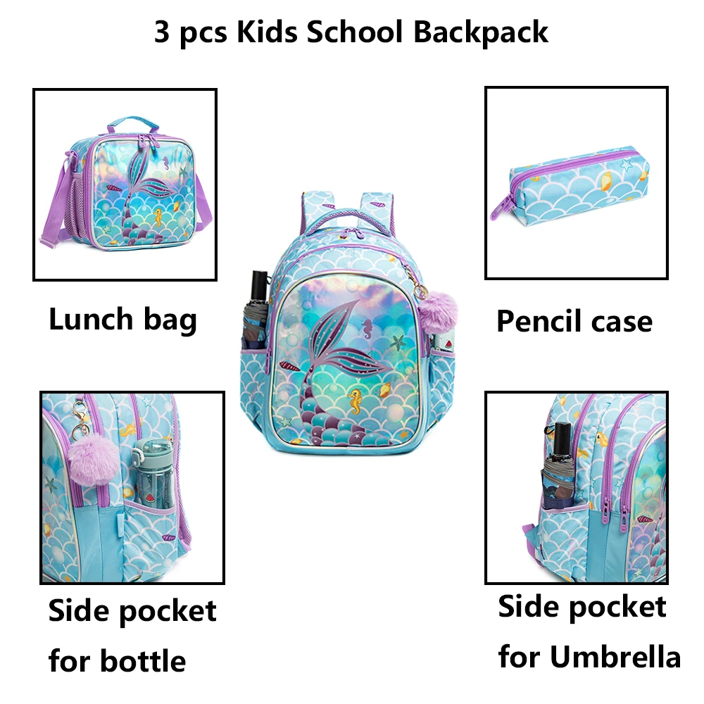 Kids Backpack Set for School Teenagers Waterproof School Bags for Girls Backpack Mermaid Cartoon Bag Kids School Bags Supplies