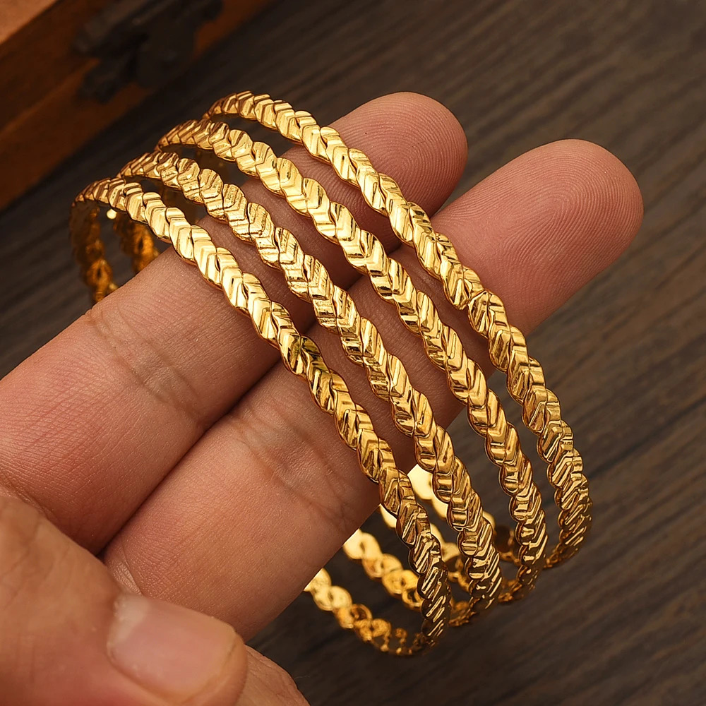 Dubai Gold Color Bangles For Women 18K Gold Plated Indian African Bracelets Charm Party Ethiopian Arabic Jewelry 241106