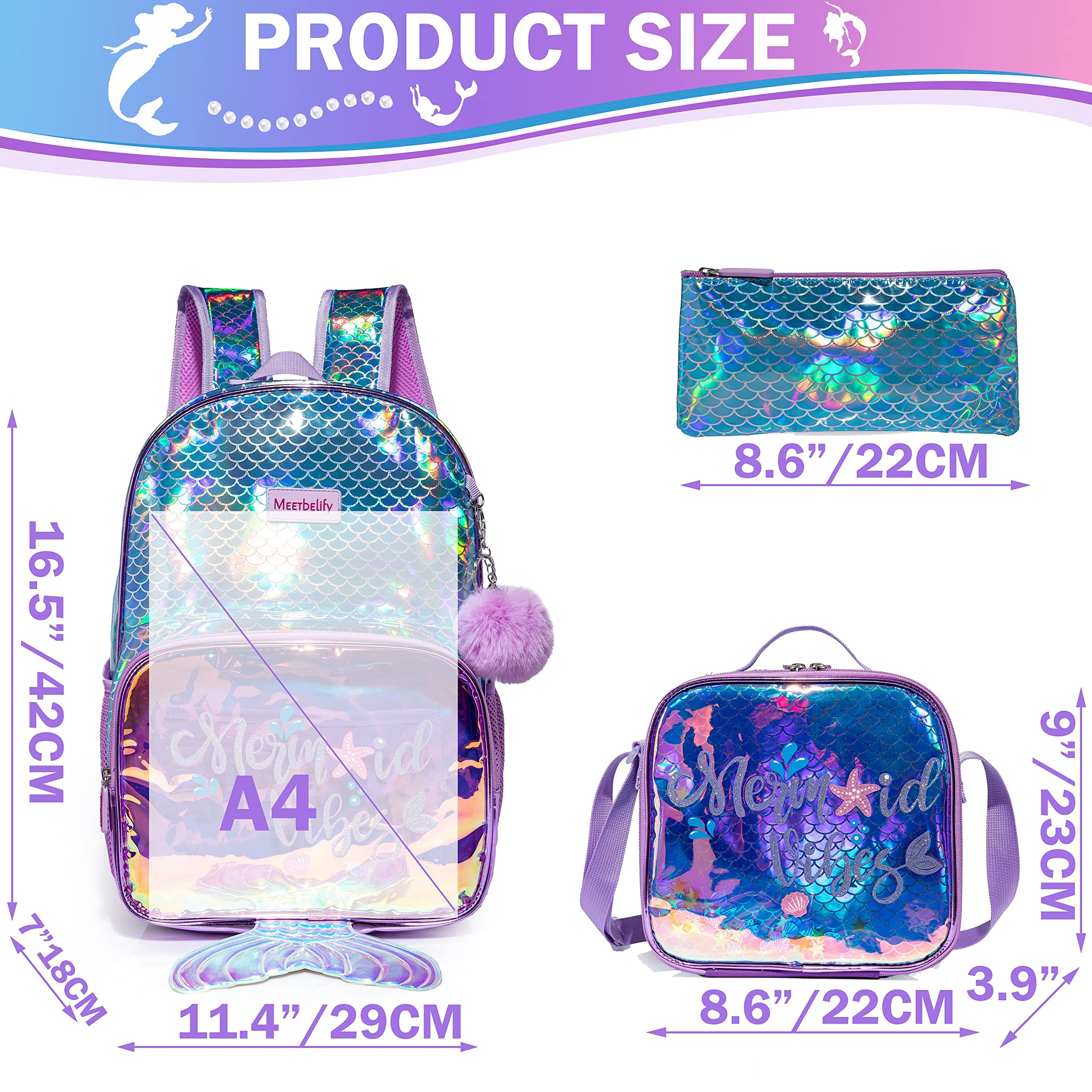 Backpack for Gilrs School Backpacks with Lunch Box for Elementary Kindergarten Student Cute Kids Bookbag for Girls