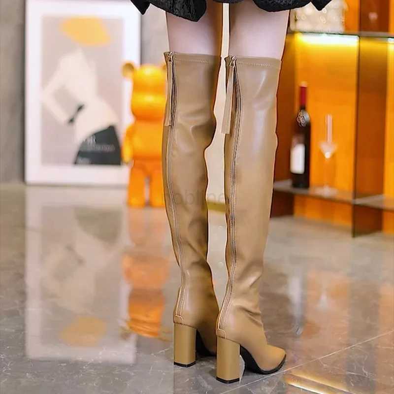 Boot Designer Pointed Toe Wen Over The Knee High Boots Fi Back Zippers Lg Boots Thick High H Autumn Winter Ladies Shoes Z241107