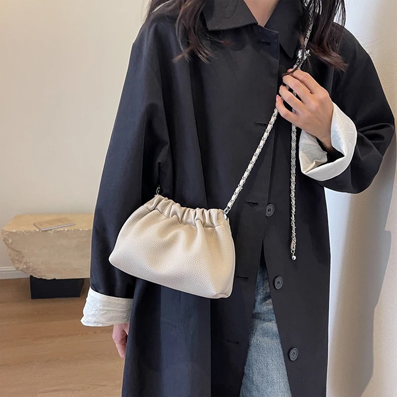 Popular Chain Underarm Bag Female Advanced Sense Cloud Fold Bag Female Bag PU Single Shoulder Crossbody Bag Gold Ball Chain