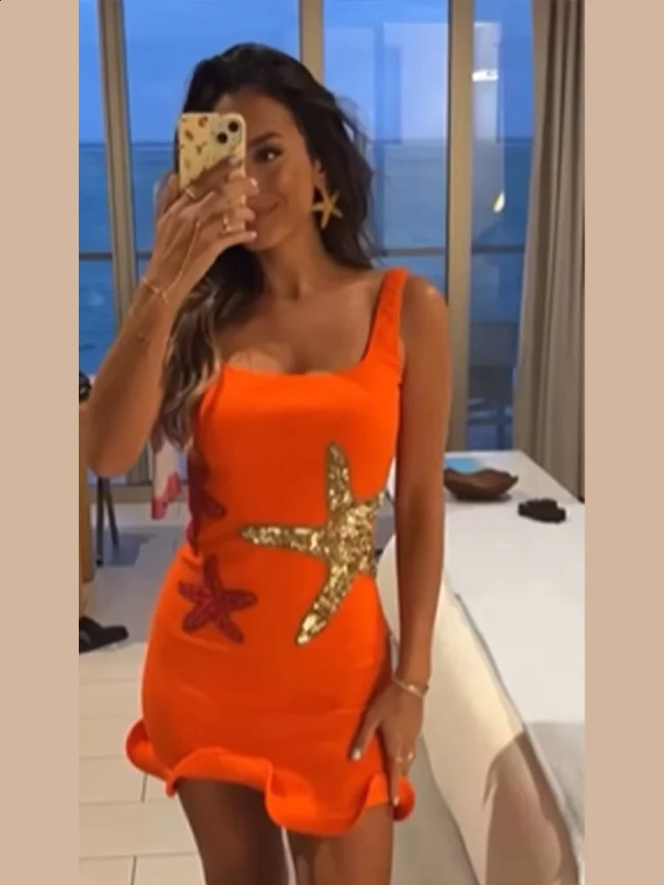 Sexy Shiny Star Embellished Mini Dress For Women Elegant Sg Sleeveless Ae Dresses Lady Beach Club Holiday Vestidos 240327