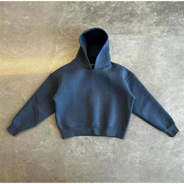 Casual, simple, fashionable, loose fitting hooded long sleeved sweatshirt, solid color, trendy street style top