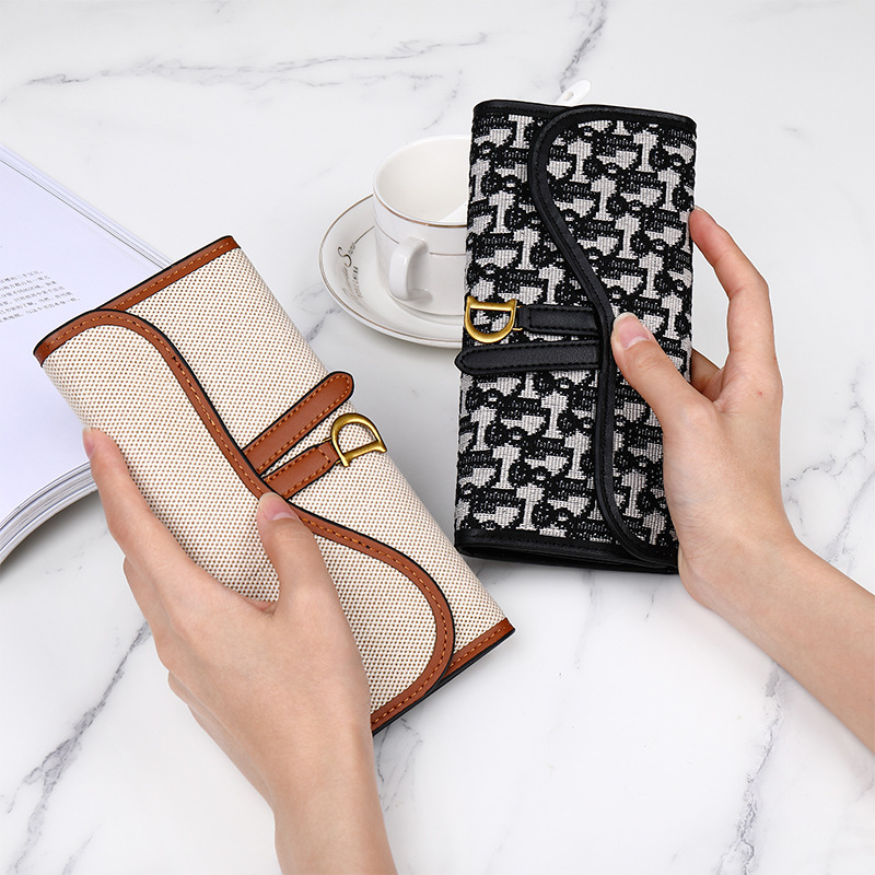 Retro Wallet Women's Long Large Capacity D-Buckle Multi Card Position Foreign Trade Multi Functional Three Fold Handheld Bag