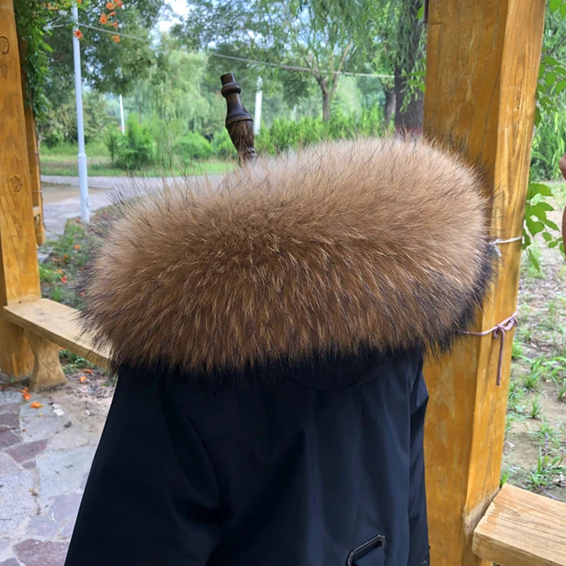 Winter Real Fur Collar Raccoon Luxery Scarf Furry Neck Warmer Women Men Fluffy Natural Fur Shawl Fur Trim Coat Hood Scarves 241107 - view 5