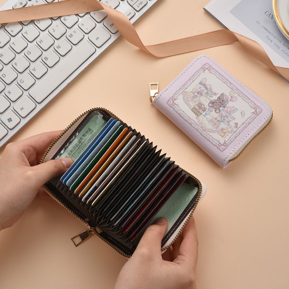 Leather Card Holder Fashion Cartoon Anti Demagnetization Coin Pouch Rabbit Multi Slot Zipper Wallet Girl
