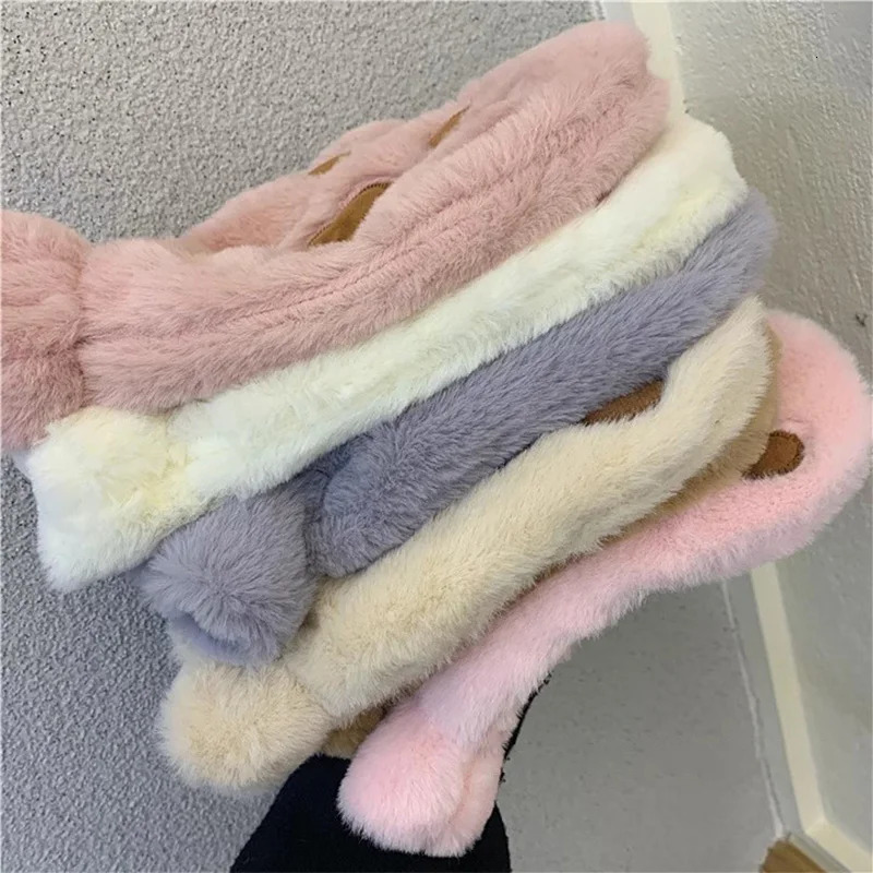 Soft Plush Winter Thick Warm Gloves for Womens Girls Korean and Japanese Cute Cat Claw Gloves Rabbit Fur Full Finger Casual Cycling Gloves 241107