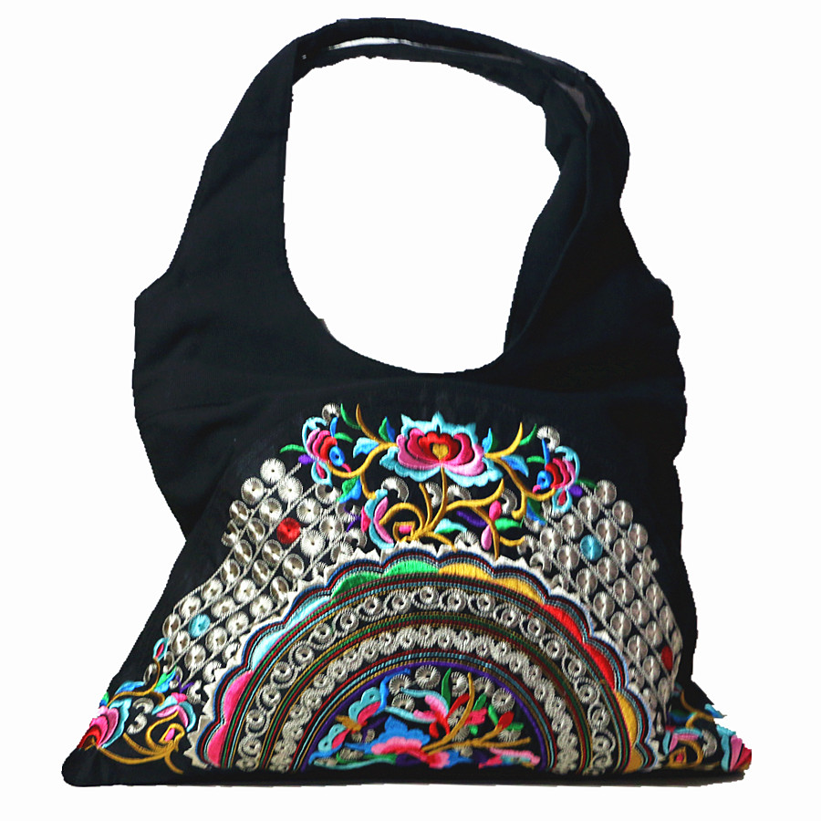 Chinese traditional embroidered vintage casual tote women's national wind large size canvas shoulder bag ethnic style handbag