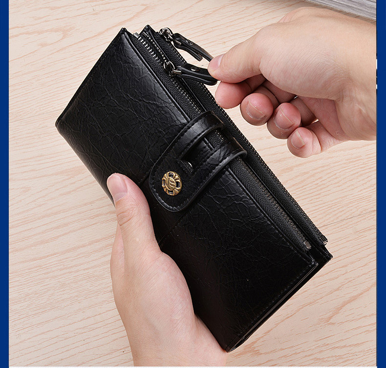 Men's Double Zipper Long Buckle Men's Wallet Leather Wallet Handbag