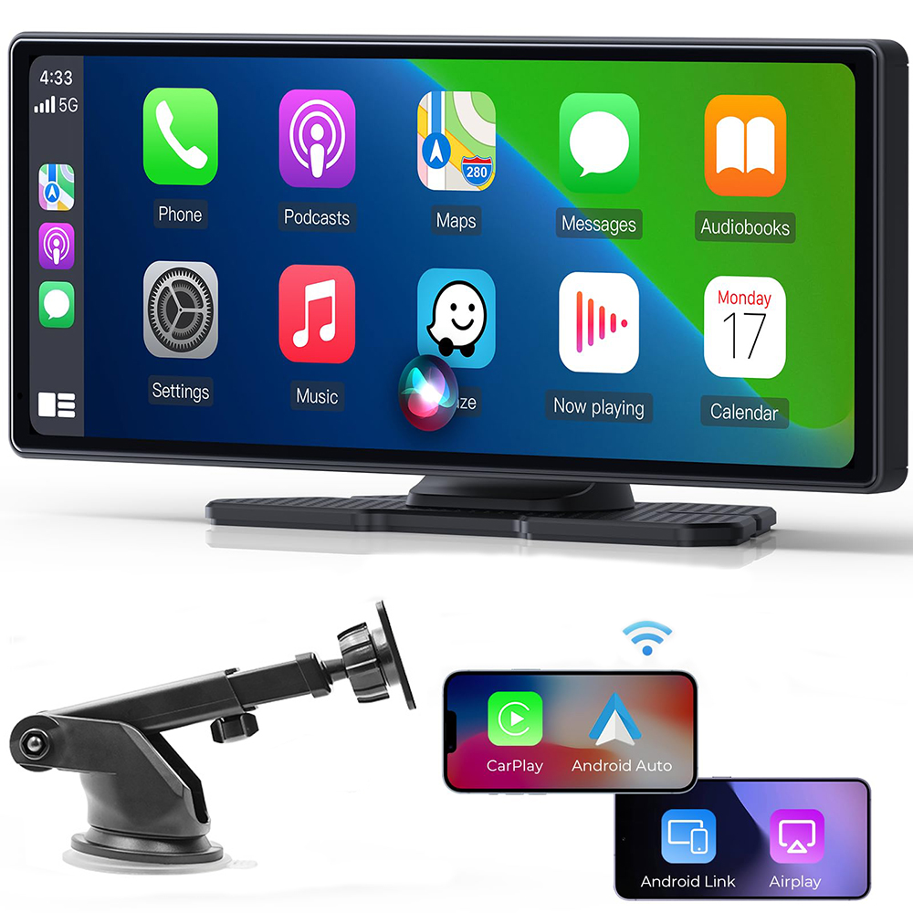 10.26" Wireless CarPlay Screen for Car,Wireless Apple CarPlay & Android Auto,Portable Car Stereo with GPS Navigation, Mirror Link for All Vehicle