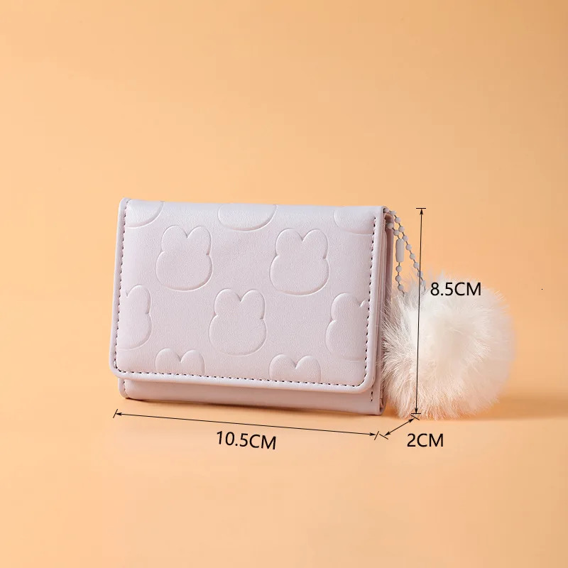 Rabbit Pattern Short Wallet Solid Color Sweet Trifold Coin Purse Classic Credit Card Holder 241029