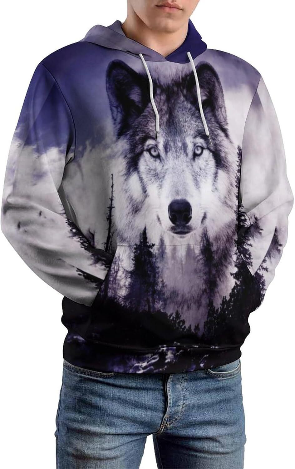Hoodie for Mens Womens Pullover Hoodie 3D Novelty Graphic Hooded Sweatshirt Hoodies for Men Graphic Hoodies sweatshirt Trendy Wolf Pattern