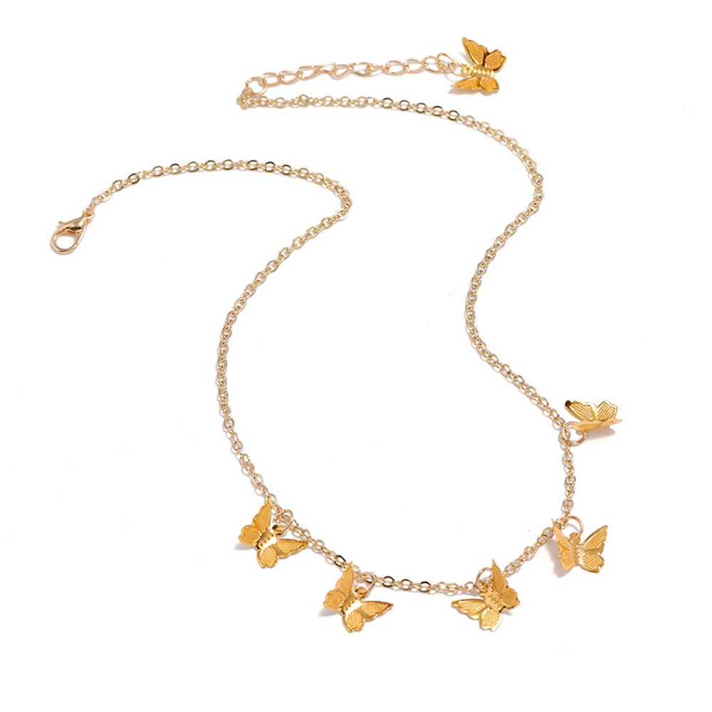 New Cross-border Hot Selling Accessories From Europe and America Simple and Personalized Metal Butterfly Tassel Pendant Short Necklace for Women
