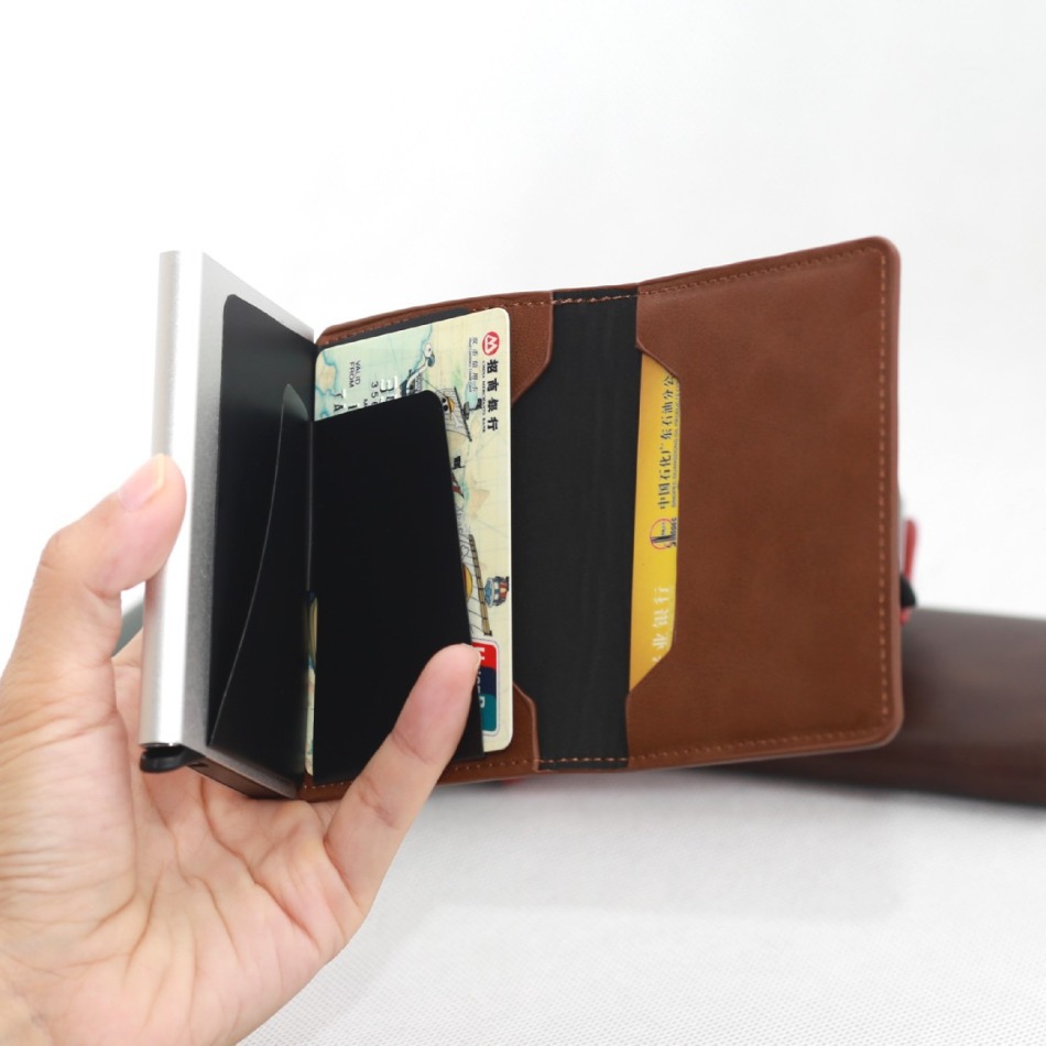 New Men Women Smart Wallet Credit Bank Card Holder Fashion Purse Aluminum Alloy Business Casual Mini Wallet Brand PU Purse