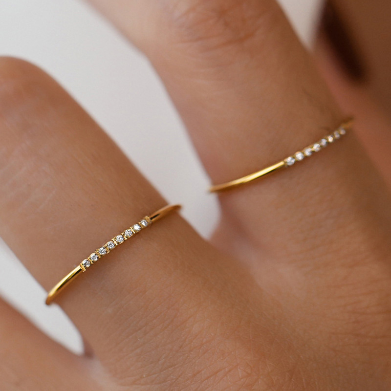 Tarnish Free Gold Plated Stainless Steel 1mm Ring for Women Cubic Zirconia Thin Finger Ring Fashion Engagement Party Jewelry