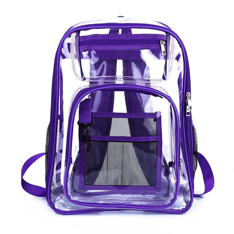 Korean transparent PVC backpack with large capacity waterproof zipper multi beach mens school bag casual womens travel bag 241106