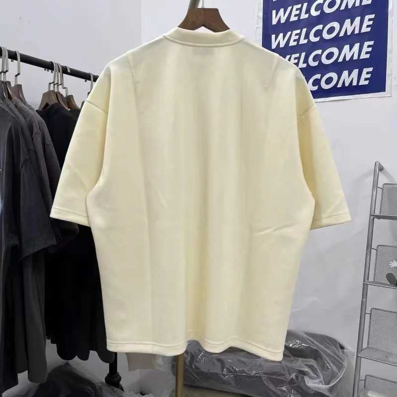 Men's T-Shirts Heavyweight Black Almond Half Zip Oversized T Shirt Mens Womens Quality Tops T Shirt Solid Oversize Tee J240402