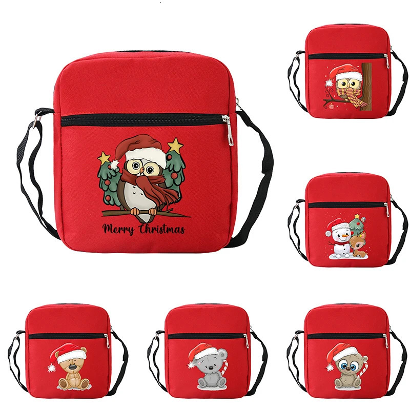 1PC Merry Christmas Owl Xmas Tree Print Small Crossbody Bag Women Cartoon Coin Purse Phone Bags Fashion Teen Mini Shoulder 241106