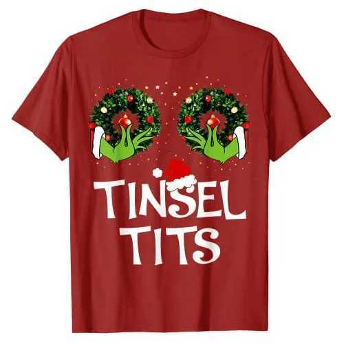 Jingle Balls Tinsel Tits Fun Matching Couple Chestnut T-shirt Christmas Pajamas Womens Christmas Gift Y2k Top BF GF Graphic T-shirt X241107