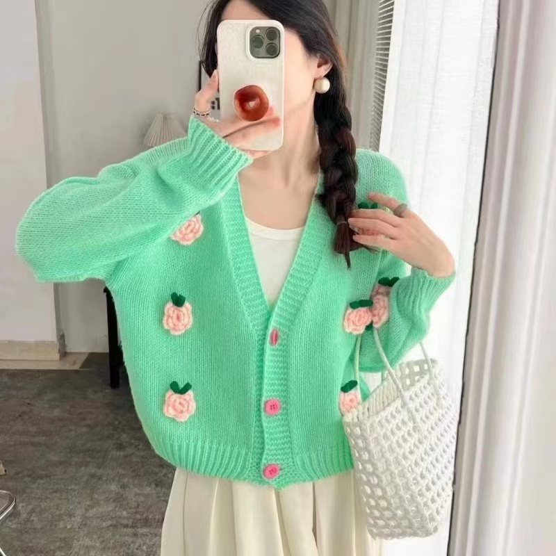 2025 Christmas Coat Women's Strawberry Printed Designer Button Long Sleeve Warm V-neck Open Top