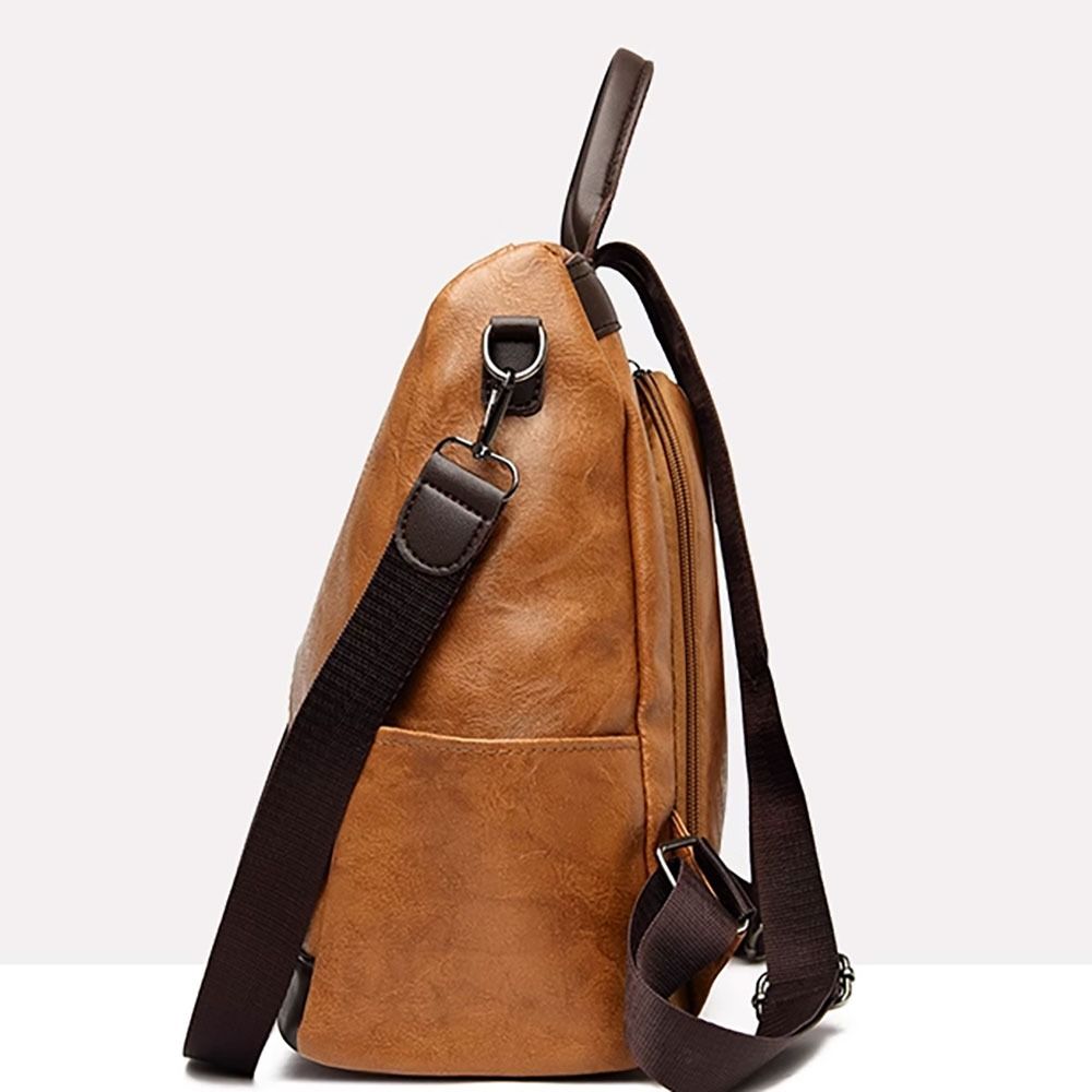 Vintage Shoulder Bags Fashion Large Capacity Pu Leather Student Knapsack Solid Color Scratch Resistant Travel Backpack Student