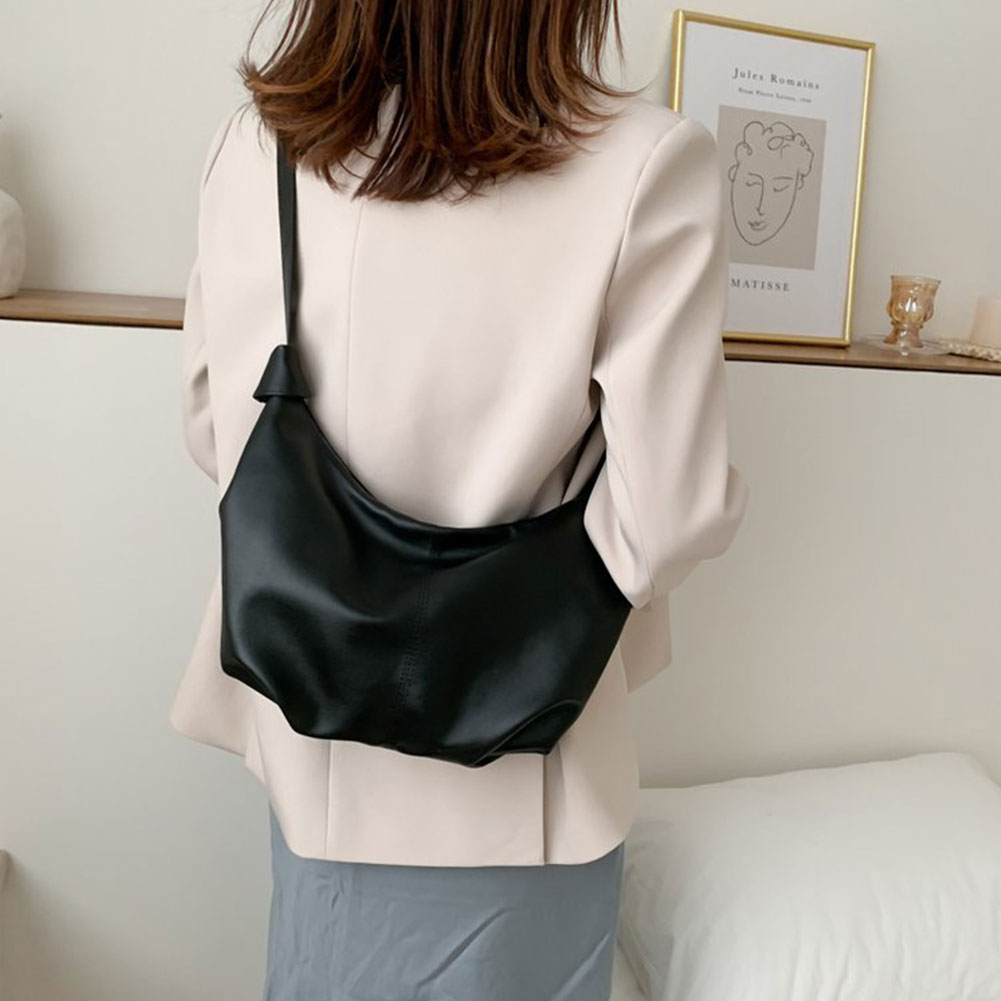 Retro Spring Woman New Solid Color Large Capacity Wide Single Strap Zipper Fashion Half Moon PU Leather Chest Bag All Match