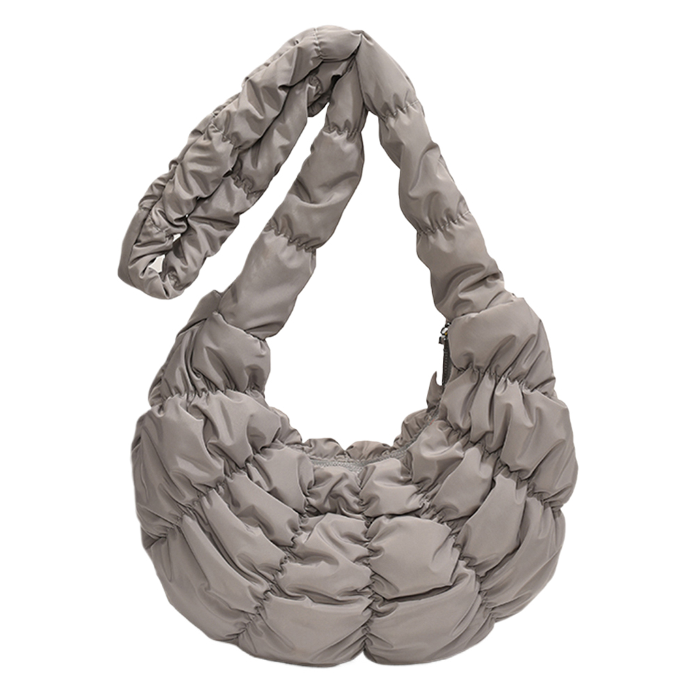Ruched Cloud Trendy Crossbody Bag Nylon Dumpling Bag Large Capacity Fashion Hobo Bag Solid Color Crescent Bag for Women
