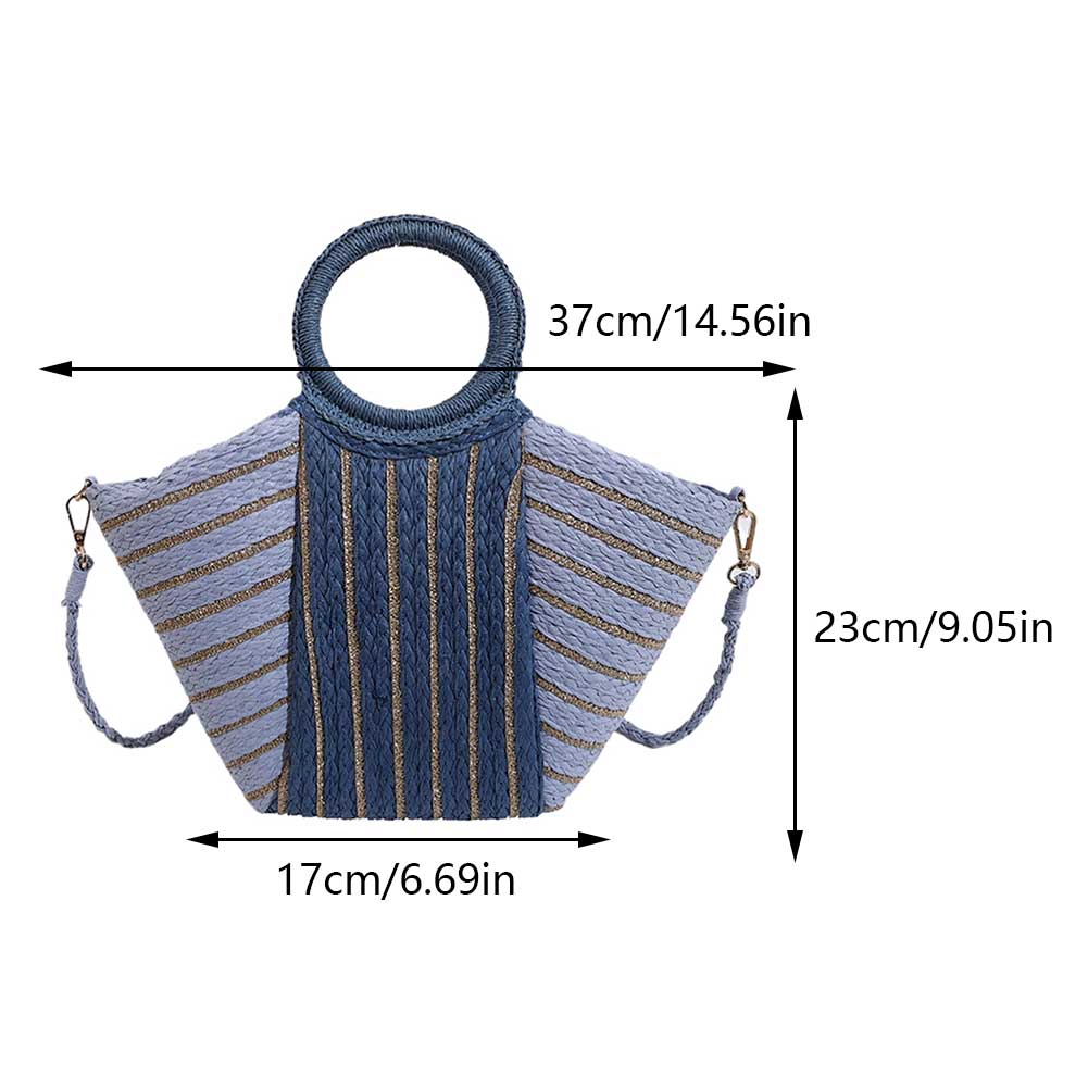 Women Straw Shoulder Bag Color Contrast Striped Straw Handbag Large Capacity Simple Satchel Bag Ladies Summer Daily Bag