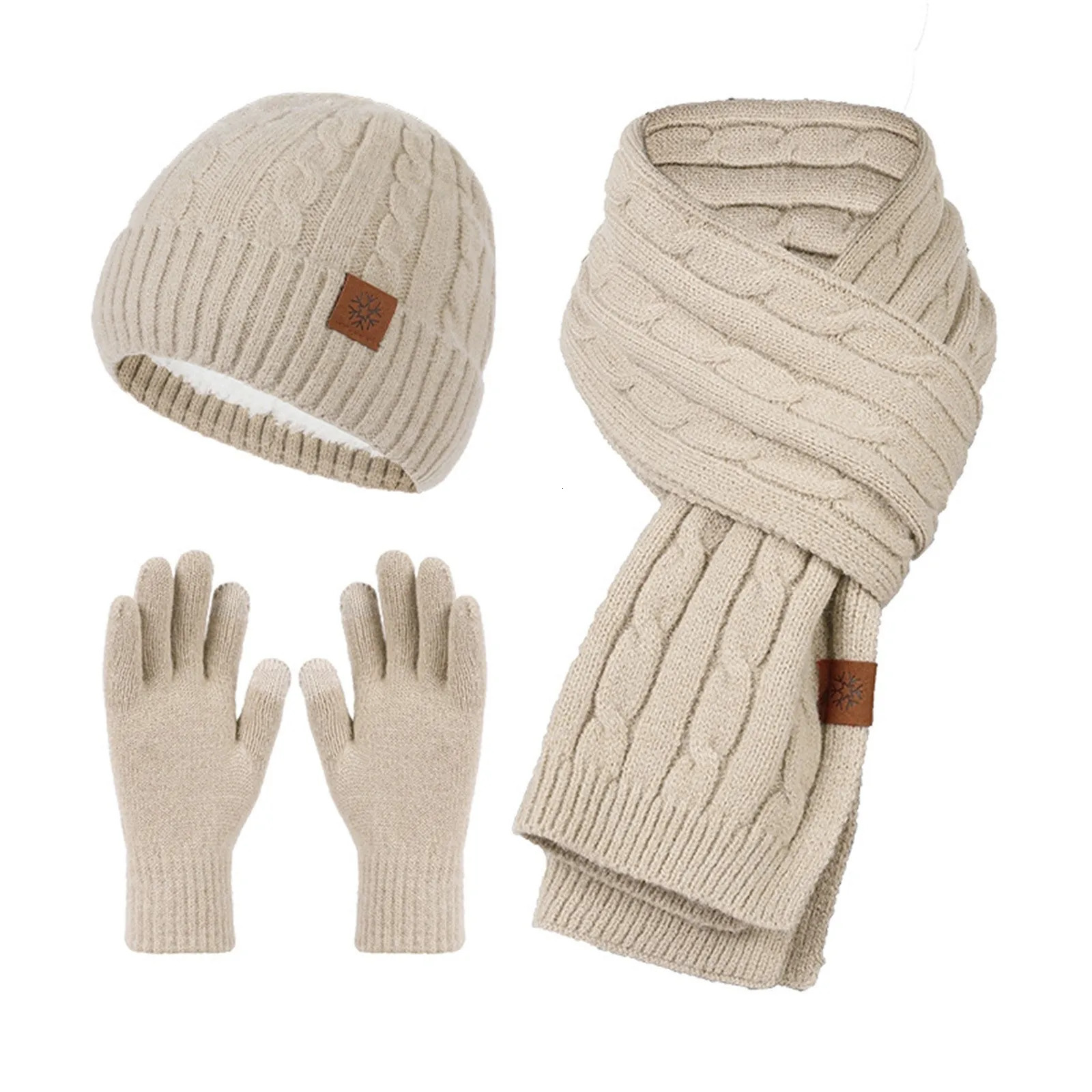 Womens Knitted Beanies Cold Hat 3-Piece Warm Winter Hat Womens Scarf Hat 241107