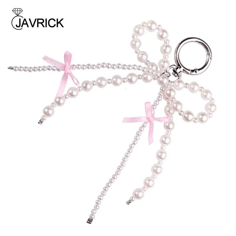 61 bow shaped keychain pendants pearl bead bow keychains fashionable bow decorations mobile phone car key bags 241107