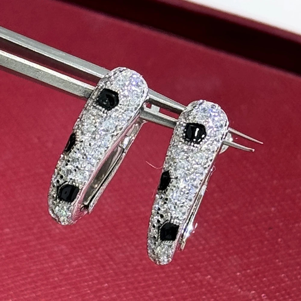 AYJEWELRY Solid 925 Silver Black Enamel Leopard Ring Earrings Womens Jewelry Wholesale 241106