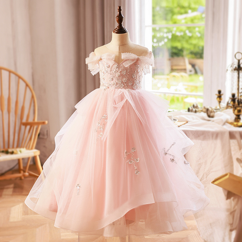 2024 pink Ball Gown Flower Girl Dresses sequined Ruffles Combined Colorful Hand Made Floral Baby Pageant Gowns Customize First Communion Party new sex