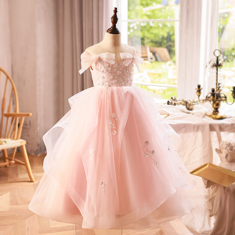 2024 pink Ball Gown Flower Girl Dresses sequined Ruffles Combined Colorful Hand Made Floral Baby Pageant Gowns Customize First Communion Party new sex