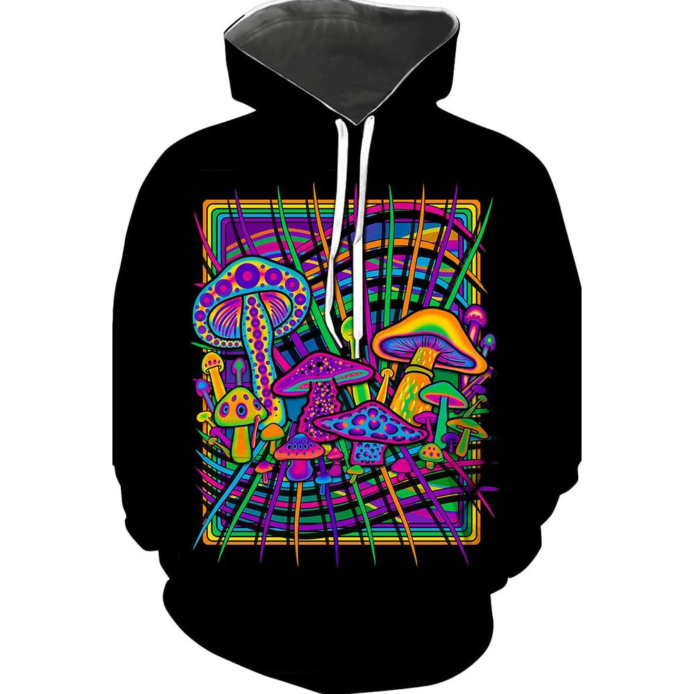 Hoodie for Mens Womens Mens Mushroom Graphic Hoodie Hippie Long Leeve Hooded Sweatshirt Graphic Cool mushroom pattern