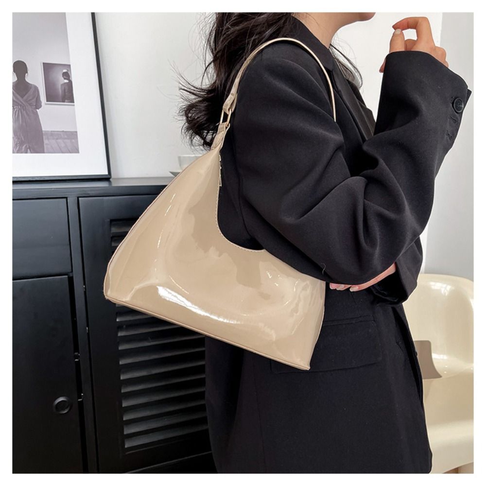 Glossy Shoulder Bag Fashion PU Leather Solid Messenger Bag Purse Women