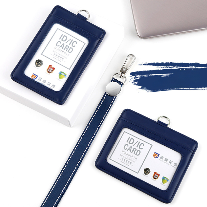 Employee's Pass Access Bus Card Cover Case Badge Sleeve Holder Bag Leather ID Name Badge Holder Credit Card Bag with Lanyard