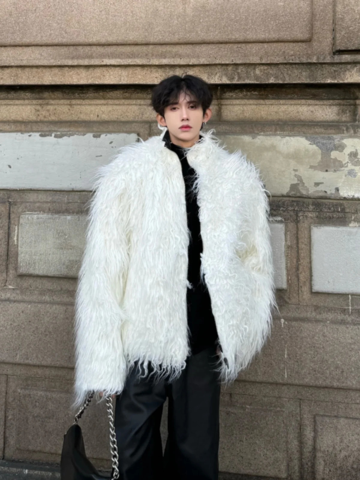 Winter Clothing Fashion Street Clothing s mink fur mens high-end mens long sleeved faux fur white coat 241107